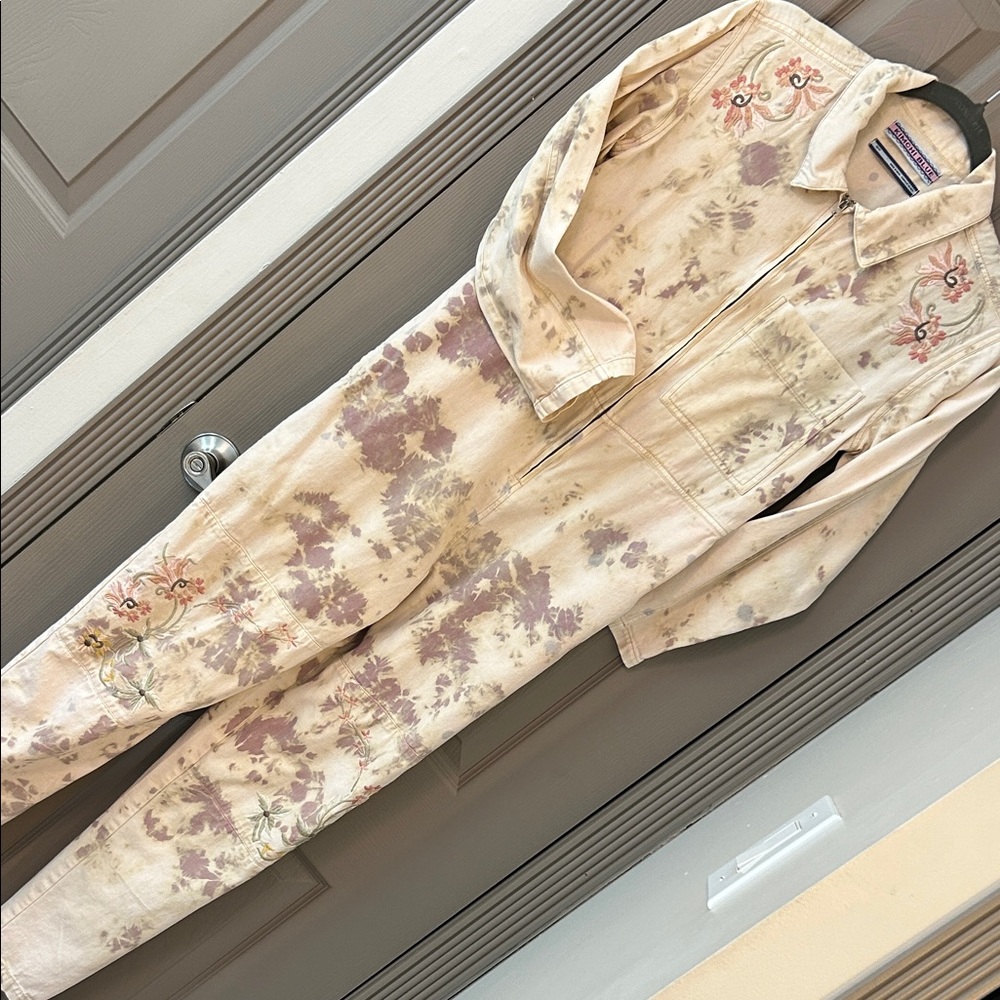 Kimchi Blue Cream and Lavender Embroidered Jumpsuit
